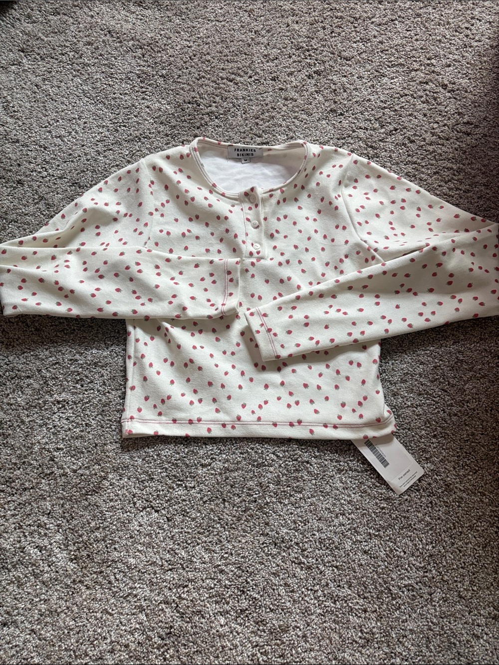 Frankie's Bikinis Cream Top with Pink strawberry Dot Pattern